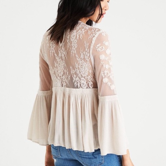 Free People Lace Peasant blouse long sleeves beige Size M New with tag - Picture 13 of 13